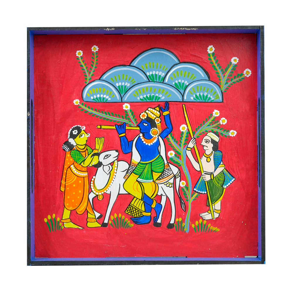 Decorative Multipurpose Tray - Exclusive hand-painted in Cheriyal Painting by Penkraft
